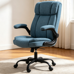 Blue Fabric High-Back Office Chair, Home Computer Chair, Comfortable Thickened Sponge Office Chair, Height Adjustable and Swivel