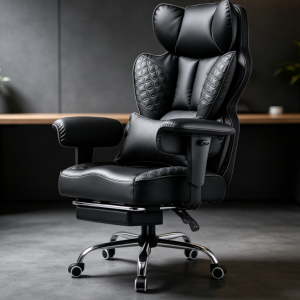 Black Embossed Quilted High-Back Executive Chair with Reclining and Footrest