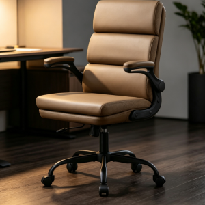 Light Brown Minimalist PU Leather Office Chair, Home/Study Height Adjustable Swivel Chair