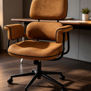 Caramel Brown Retro Vintage Style Fabric Office Chair, Double Backrest Computer Chair