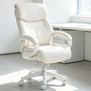 Off-white Full Set PU Leather Integrated Curved Armrests Modern Luxury Office Height Adjustable Reclining Executive Chair