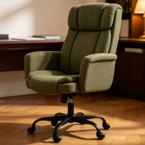Military Green Linen Fabric Boss Chair, Fully Upholstered High-Back Computer Chair, Home/Study/Business Height-Adjustable Swivel Chair