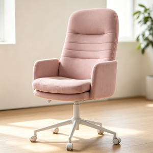 Nude Pink Minimalist Fabric Office Chair, Horizontal Quilted High Back Computer Chair