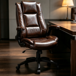 Dark Brown Distressed PU Leather Luxury Executive Chair with Retro Distressed Texture, Adjustable Reclining for Corporate Executives