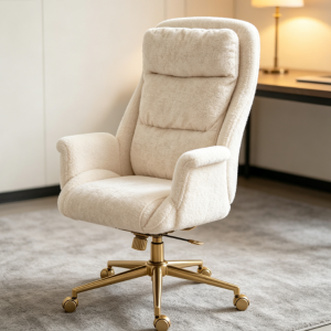 Luxury Office Chair with Gold Metal Legs and a High Back