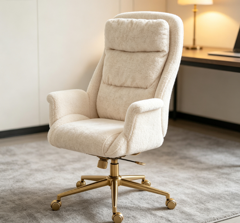 Luxury Office Chair with Gold Metal Legs and a High Back