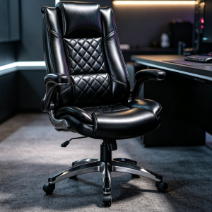 Black Diamond Quilted PU Leather Boss Chair, Gaming/Business Dual-Use, High Back, Adjustable, Height-Adjustable, Swiveling Office Chair