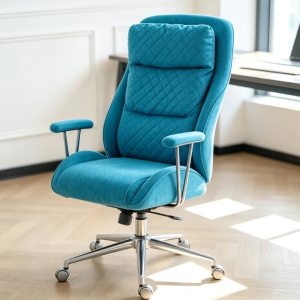 Lake Blue Diamond Quilted Fabric Office Chair with Metal Armrests