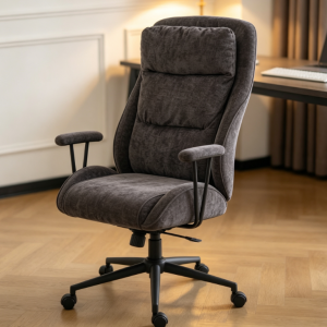 Dark Gray Retro Velvet Office Chair with High Backrest and Headrest Design, Suitable for Home, Study, Business, Computer, Height Adjustable Swivel Chair