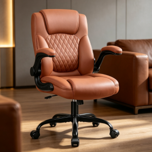 Caramel Brown Diamond Quilted High-Back Office Chair